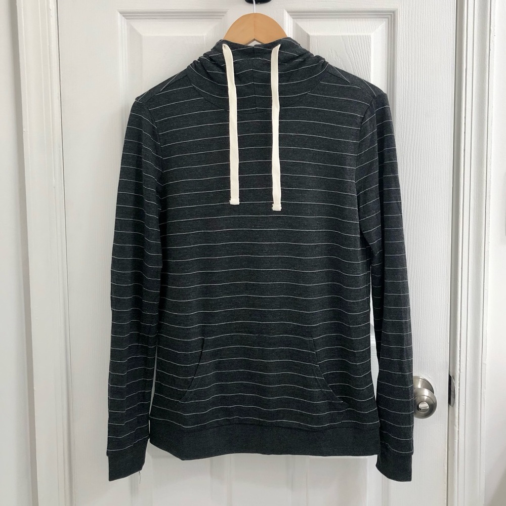 Striped Gray Hoodie with White Drawstrings
